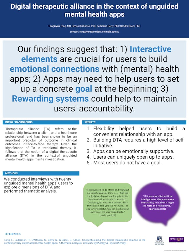 Image of poster called Digital therapeutic alliance in the context of unguided mental health apps