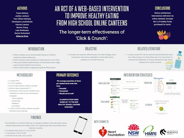 Image of poster called The longer-term effectiveness of ‘Click & Crunch’: An RCT of a web-based intervention to improve healthy eating from high school online canteens