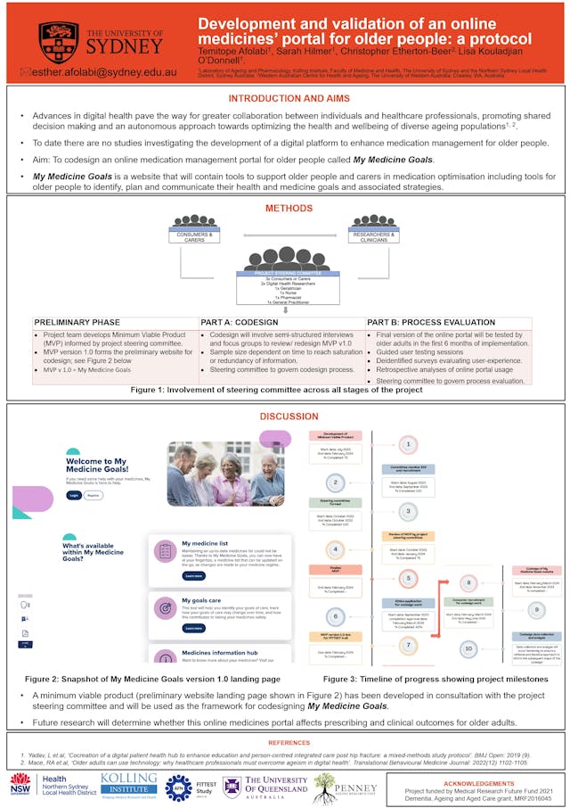 Image of poster called Development and validation of an online medicines’ portal for older people: a protocol