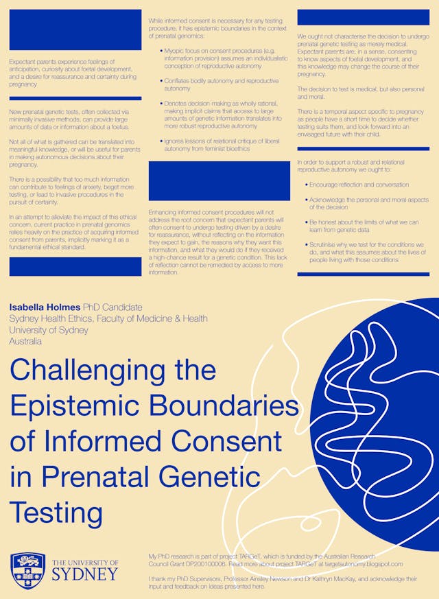 Image of poster called Challenging the Epistemic Boundaries of Informed Consent in Prenatal Genetic Testing