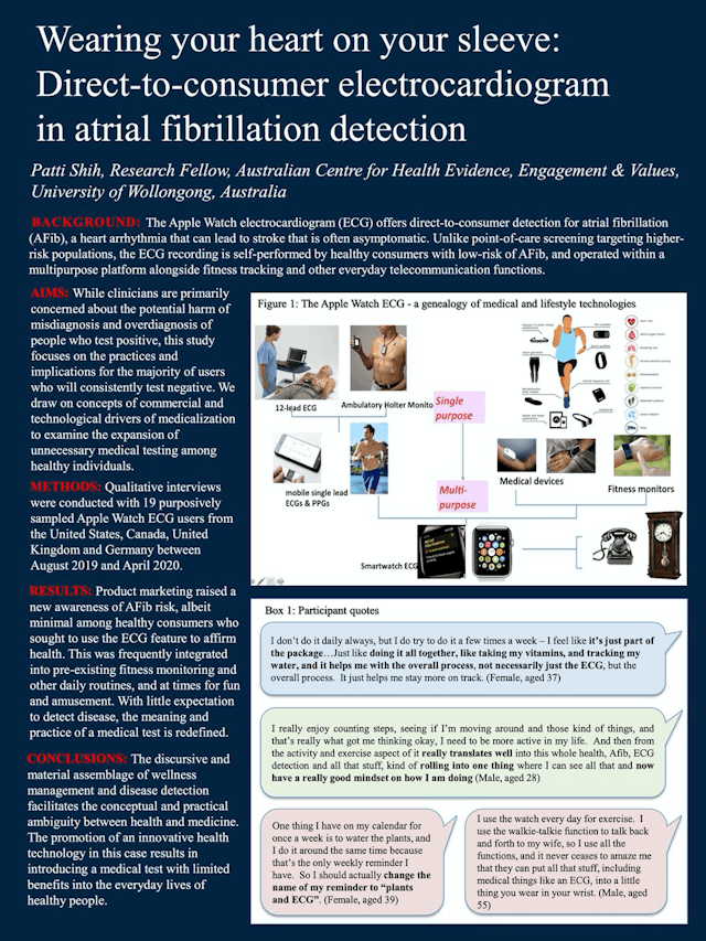 Image of poster called The lifestylisation of unnecessary medical testing: Apple Watch Electrocardiogram and the direct-to-consumer detection for atrial fibrillation