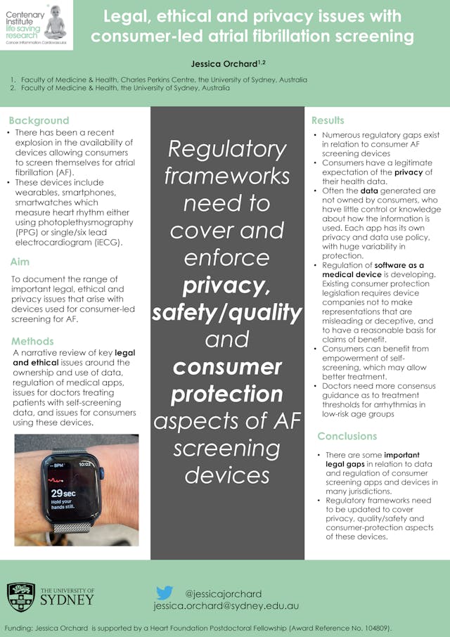 Image of poster called Legal, ethical and privacy issues with consumer-led atrial fibrillation screening
