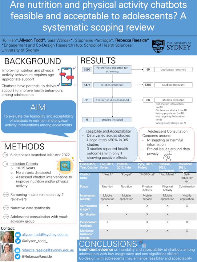 Image of poster called Are nutrition and physical activity chatbots feasible and acceptable to adolescents? A systematic scoping review