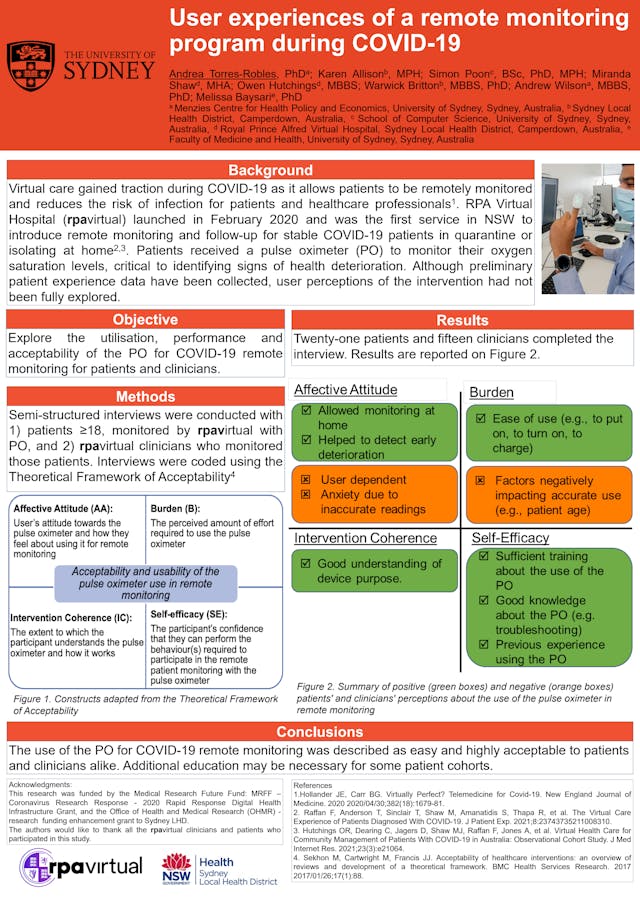 Image of poster called User experiences of a remote monitoring program during COVID-19